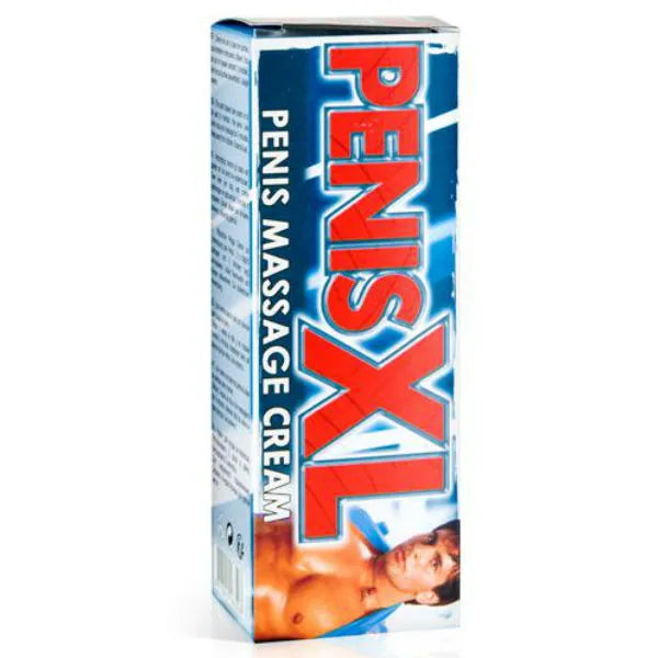 Crème soin intime pénis, boîte bleue et blanche, texte rouge, image homme, protection peau sensible, apaisante naturelle.