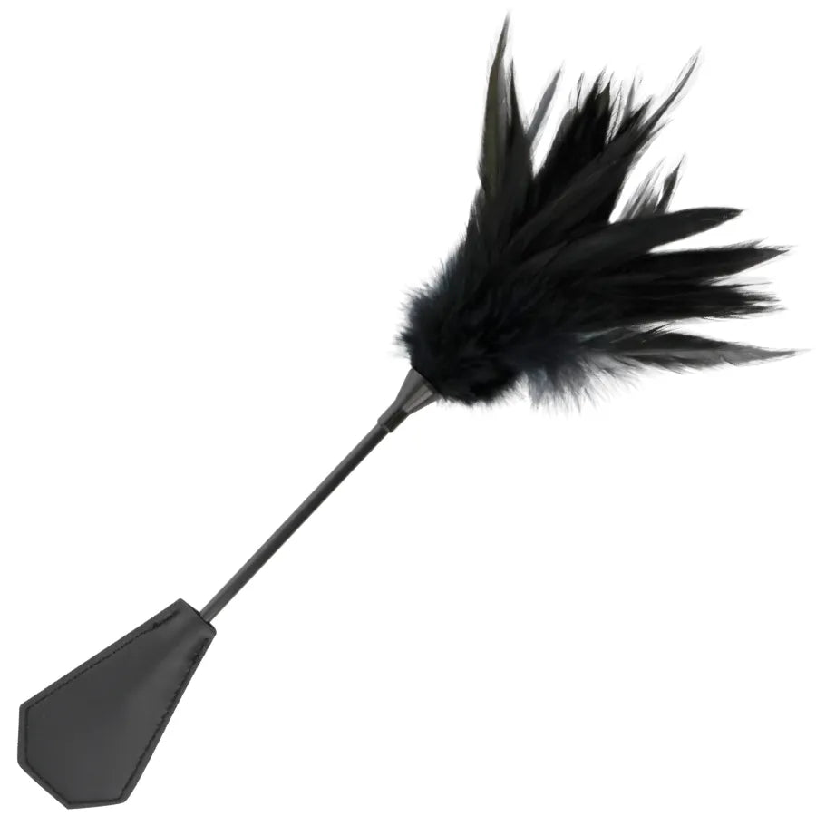 Cravache BDSM double face plume noire douceur stimulation sensuelle maniement facile efficace longueur 48cm qualité supérieure débutant expérimenté