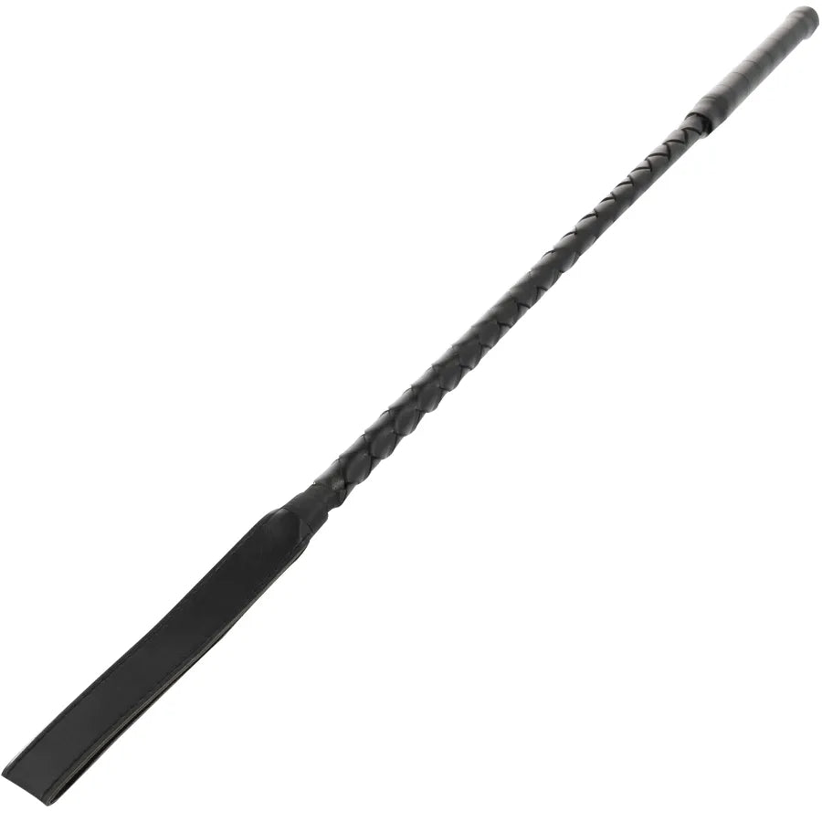 Cravache BDSM noire 55 cm en PVC souple, manche ergonomique, pointe sécuritaire, élégante pour jeux fétichistes.