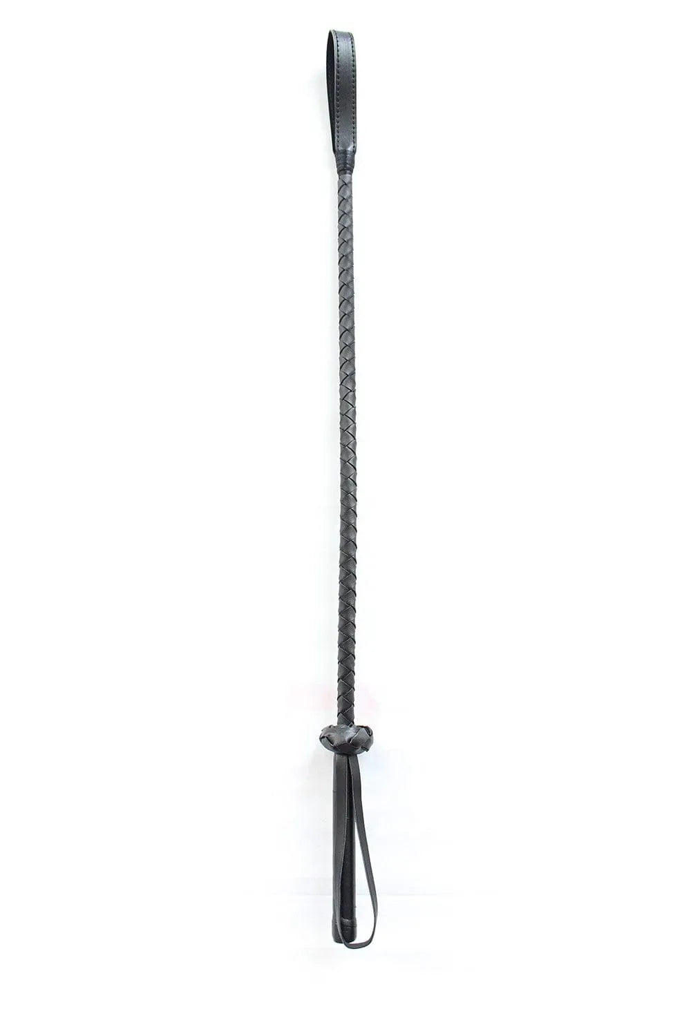 Cravache BDSM noire 71cm en PVC rigide avec poignée ergonomique, idéale pour jeux de domination et soumission.