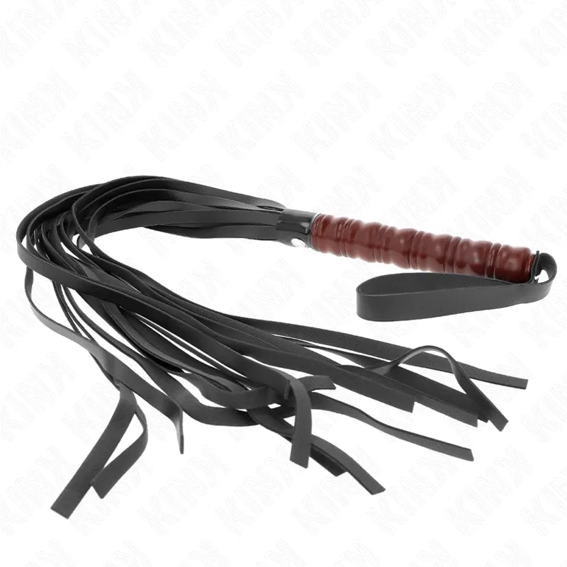 Cravache BDSM en cuir noir, poignée ergonomique, finition élégante, design artisanal, pour sensations et contrôle précis.