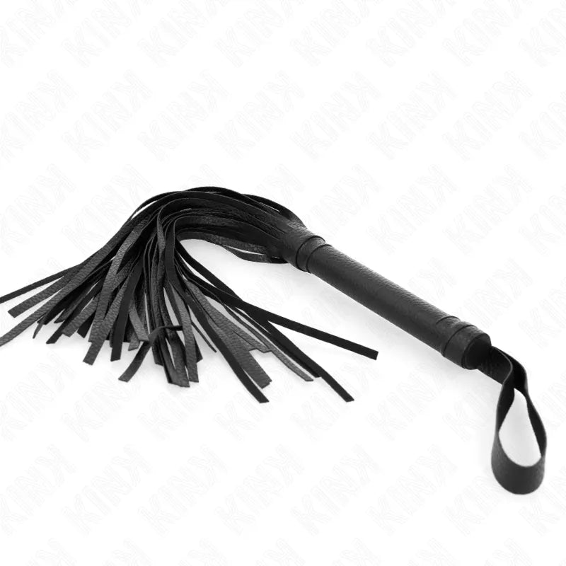 Cravache BDSM noire en cuir avec poignée ergonomique, design robuste et élégant, idéale pour domination et soumission.