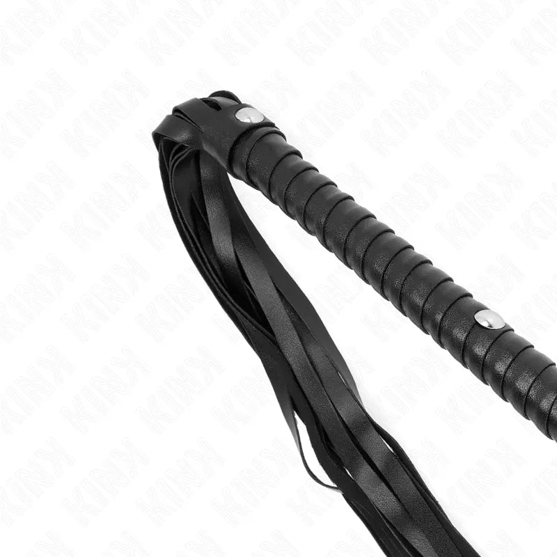 Cravache en cuir noir avec lanières, design élégant, idéale pour BDSM, haute qualité, accessoires KINK.