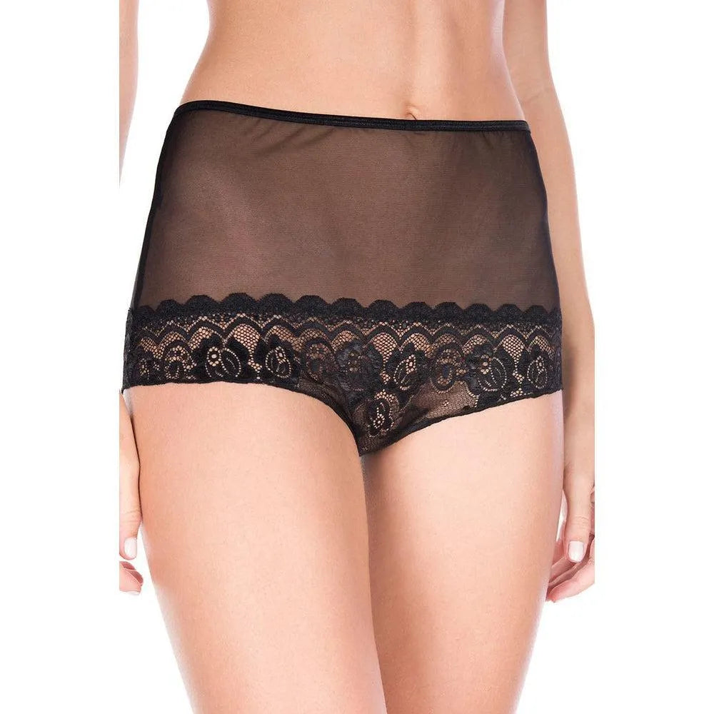 culotte haute ouverte noire sexy rétro sensuelle dentelle fine maille nylon elasthanne extensible confortable durable élégante