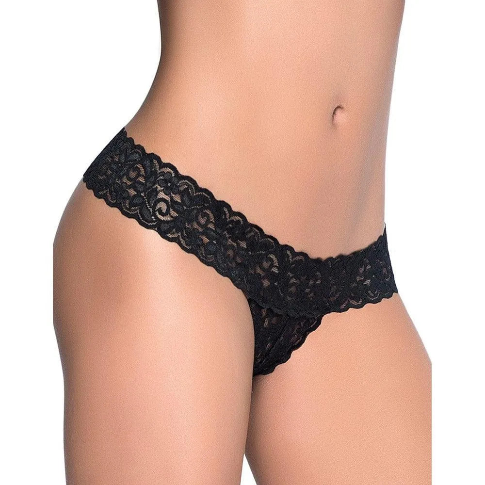 culotte antifrottement tanga brésilien ouvert noir dentelle sexy douce extensible moulante confort maintien léger sophistiqué nylon elasthanne