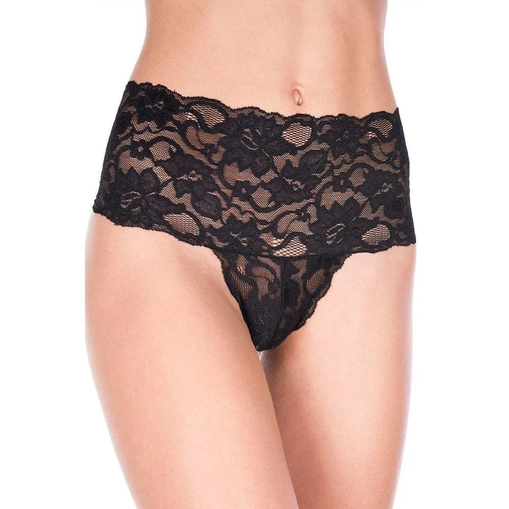 culotte coquine taille haute gainante tanga string dentelle florale noire maintien optimal confortable nylon élasthanne sexy féminine