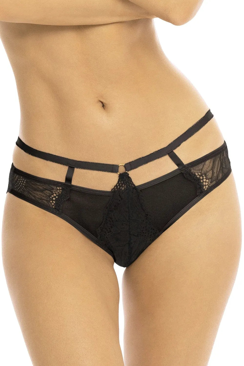 culotte dentelle noire florale sensuelle lanière taille arrière ouvert séduction confort ajustement nylon élasthanne glamour sexy raffinée maintien René Rofé