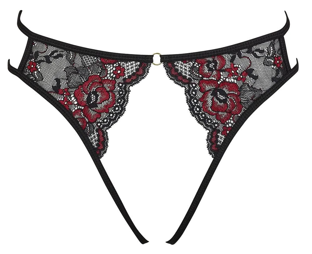 Culotte dentelle ouverte rouge noire, florale, lanières réglables, élégante, sexy, Cottelli, lingerie féminine.