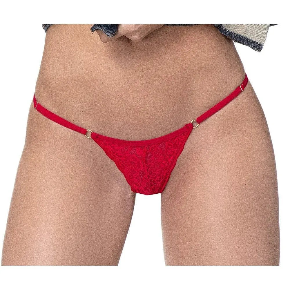 culotte dentelle rouge sexy string lingerie femme confortable extensible élastique côtés réglables arrière minimaliste triangle ouvert taille ajustable séduisante