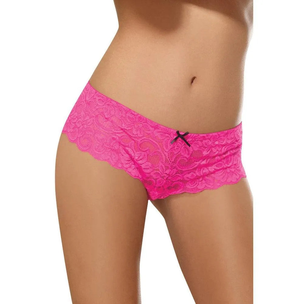 Culotte dentelle sexy rose douce souple noeud satiné noir taille élastique shorty coupe courte fessier confort nylon elasthanne élégante