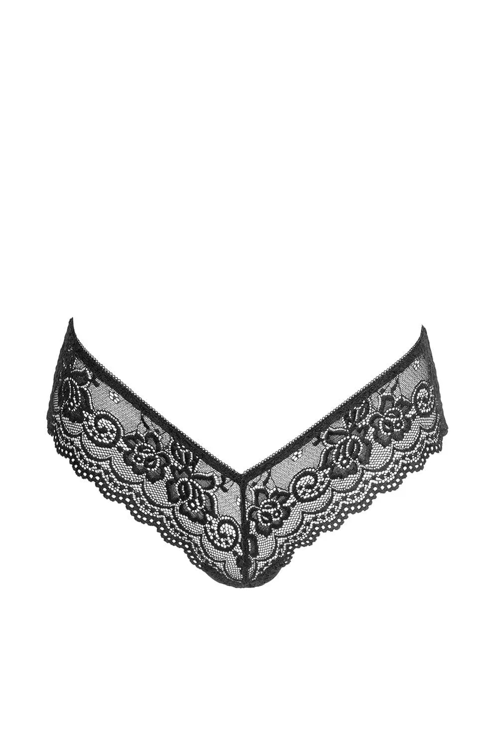 Culotte haute noire en dentelle florale, élégante et chic, avec doublure opaque à l'entrejambe pour confort et discrétion.