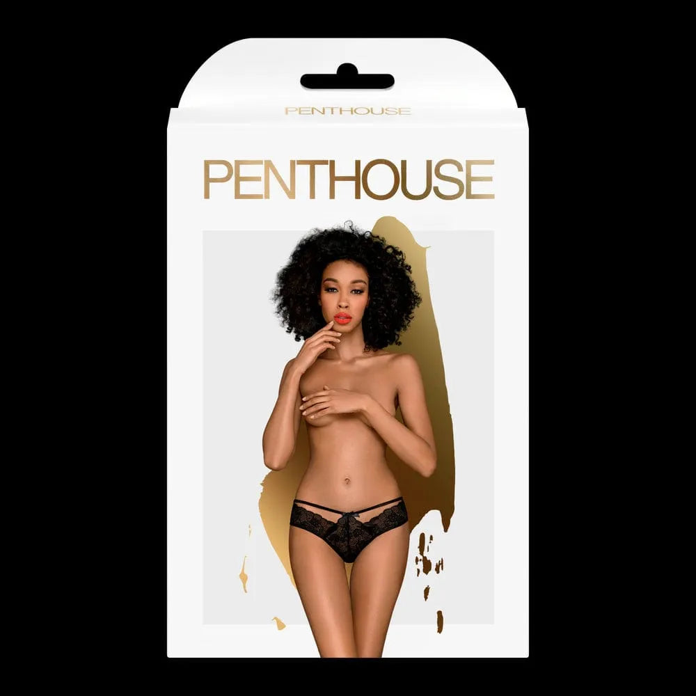 Culotte noire dentelle avec lanières et noeud satin, élégante et sexy, en polyamide et élasthanne, taille petit.