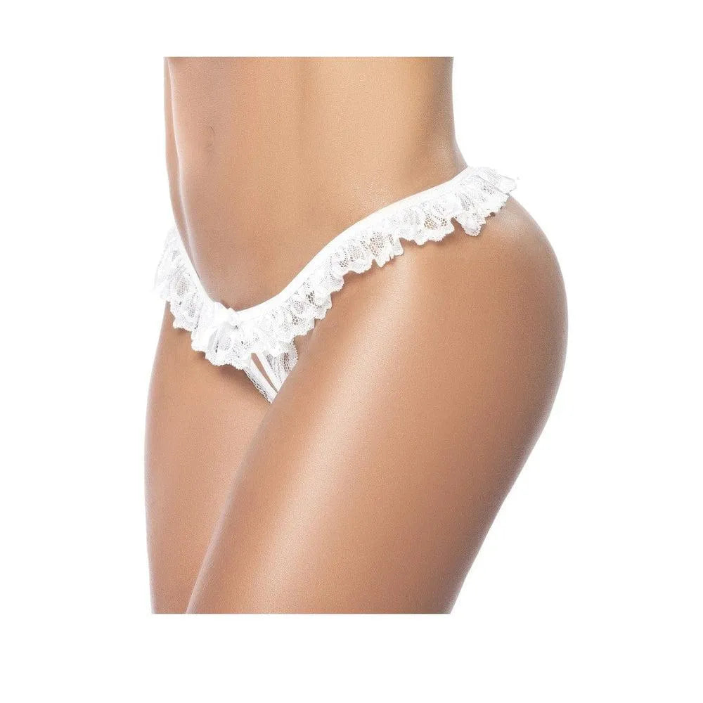 culotte dentelle ouverte blanche élégante sensuelle raffinée florale froufrou noeud décorative confortable extensible polyamide elasthanne séduisante