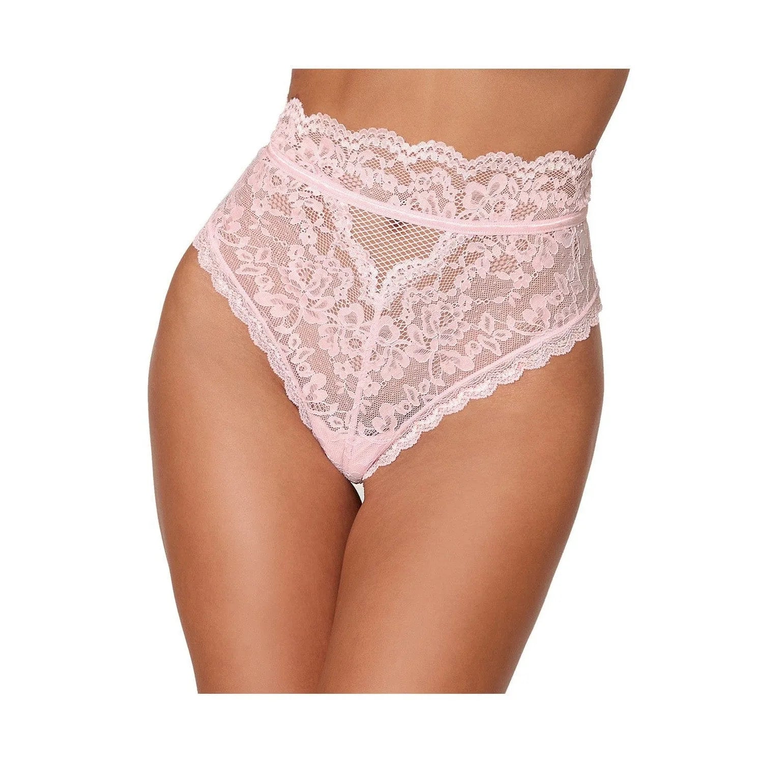 Culotte Rose Taille Haute Dentelle Élégante Confort Ajustement Maintien Optimal Silhouette Élancée Bordure Raffinée Découpe Ceinture Dos Moderne Sexy
