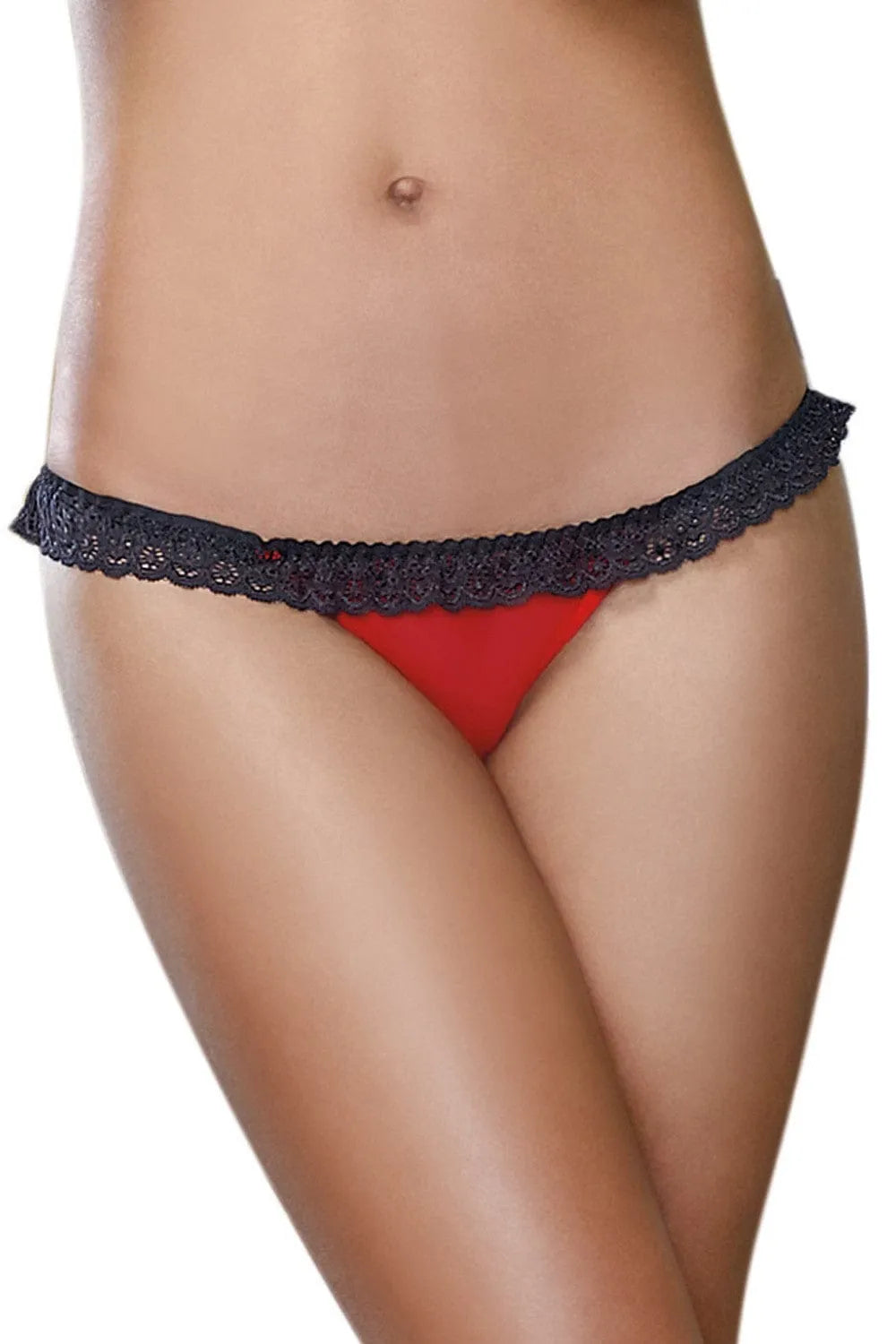 Culotte tanga rouge avec dentelle noire, ouverture cœur à l'arrière, 90% nylon, 10% élasthanne, lingerie sexy.