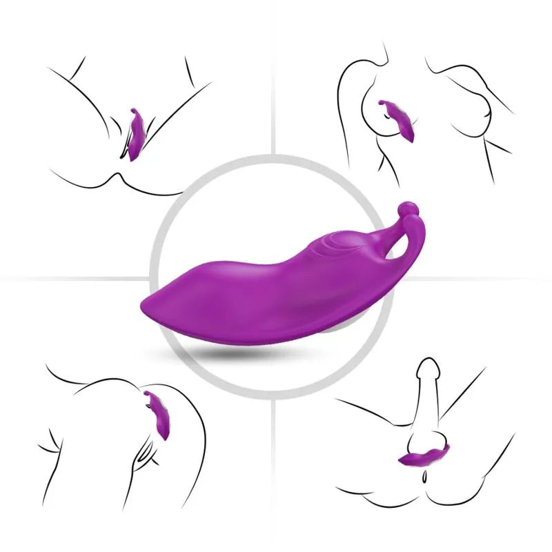 Culotte vibrante violette en silicone médical, forme ergonomique, double moteur, stimulation clitoridienne et point G.