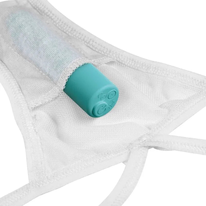 Culotte vibrante blanche grande taille XL-2XL avec balle vibrante turquoise, 10 modes, télécommande sans fil, étanche.