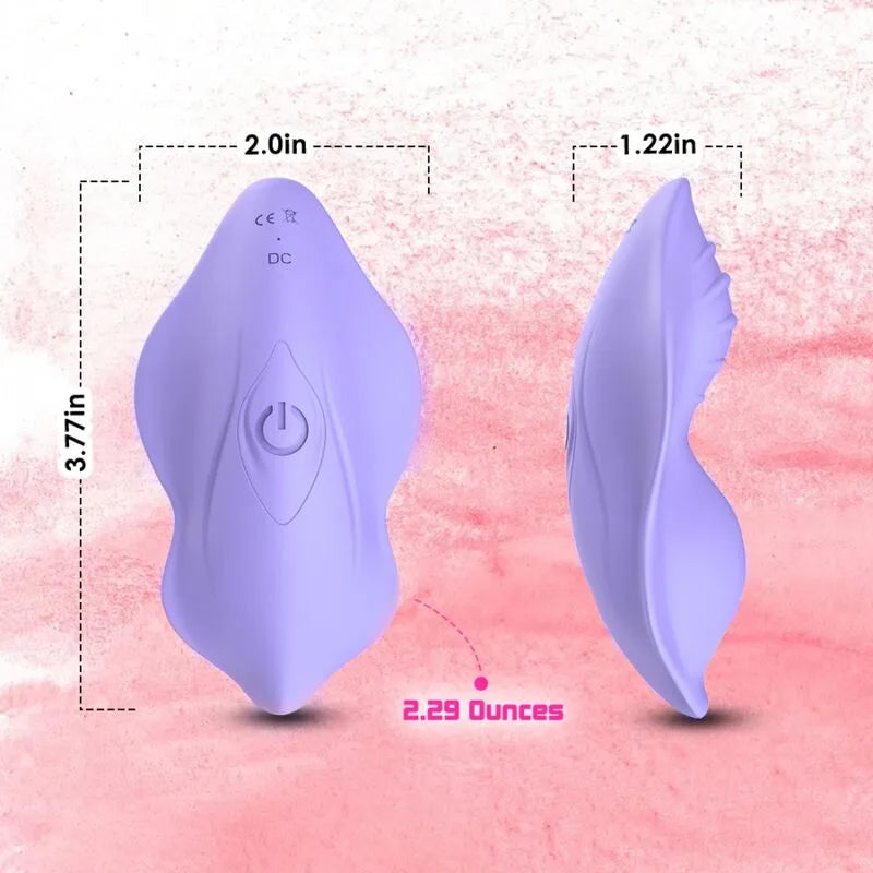 Culotte vibrante étanche en silicone violet, forme goutte, bouton central, compacte, ergonomique, 9 modes de vibration.