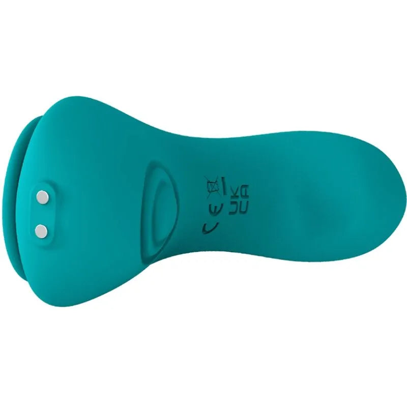 Culotte vibrante étanche en silicone bleu, forme goutte, boutons de contrôle, ergonomique, 4 modes, 3 vitesses.
