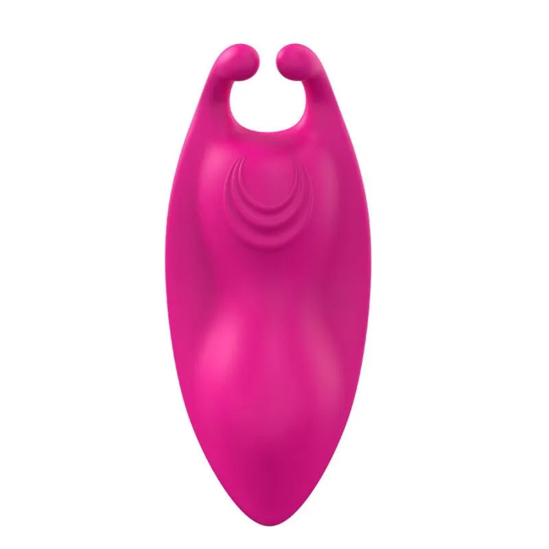 Culotte vibrante rose en silicone médical, forme ergonomique, double stimulation, étanche, rechargeable USB, 9 modes.