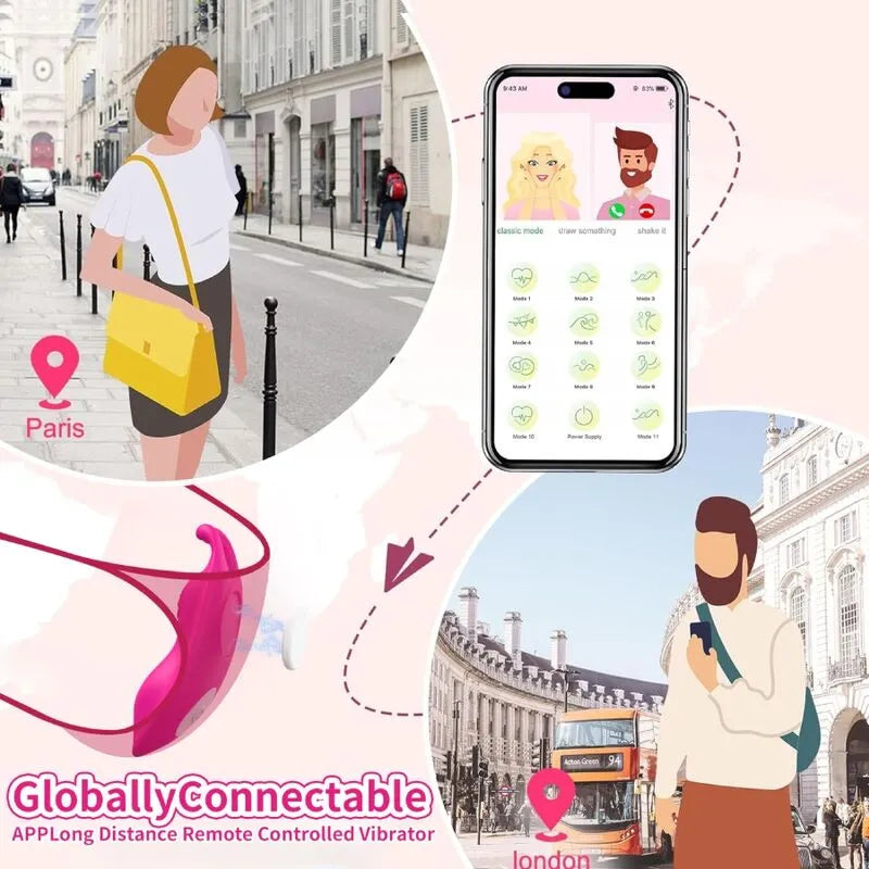 Culotte vibrante rose en silicone médicale, étanche, avec télécommande via application mobile, design ergonomique et discret.