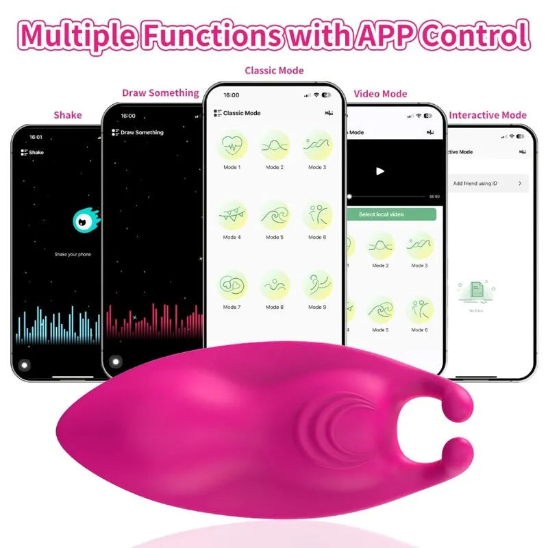 Culotte vibrante rose en silicone médicale, ergonomique, avec télécommande via application, 9 modes de vibration.