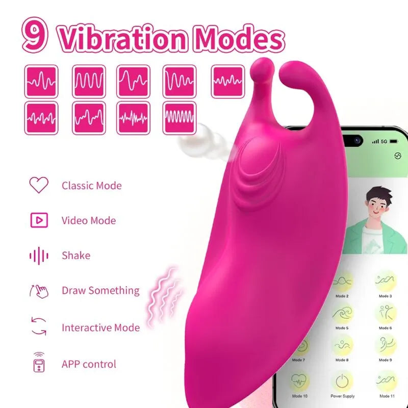 Culotte vibrante rose en silicone médicale, étanche, 9 modes, télécommande app, double moteur, stimulation clitoridienne.