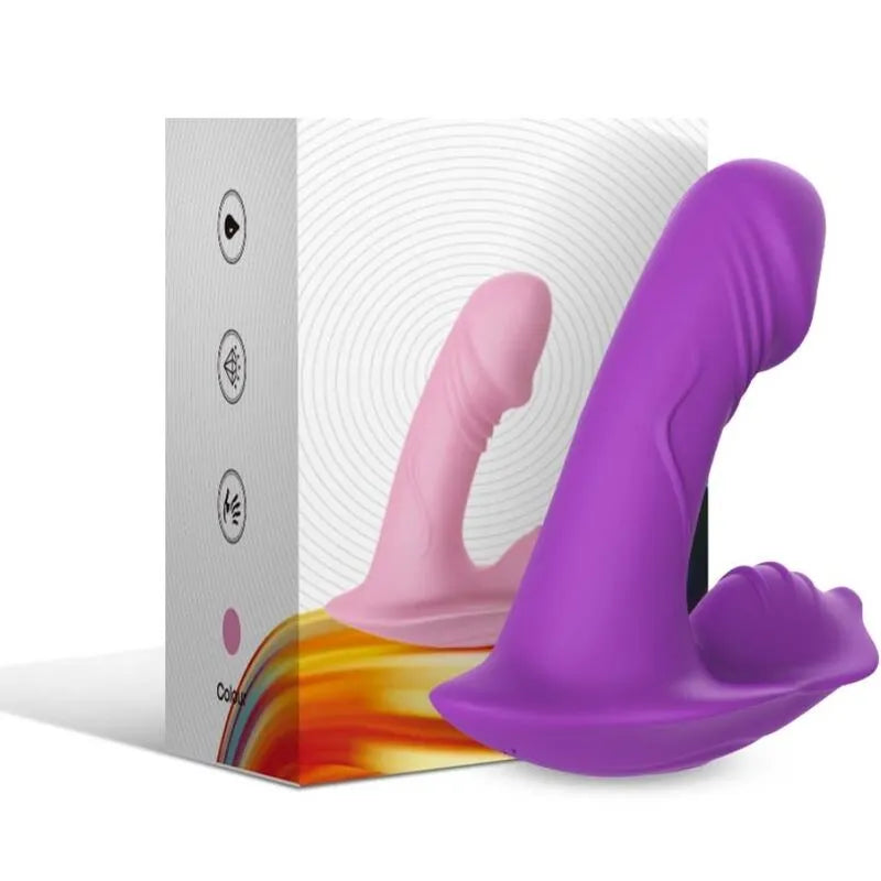 Culotte vibrante violette en silicone médical, double moteur, étanche, avec boîte, ergonomique et compacte pour stimulation.