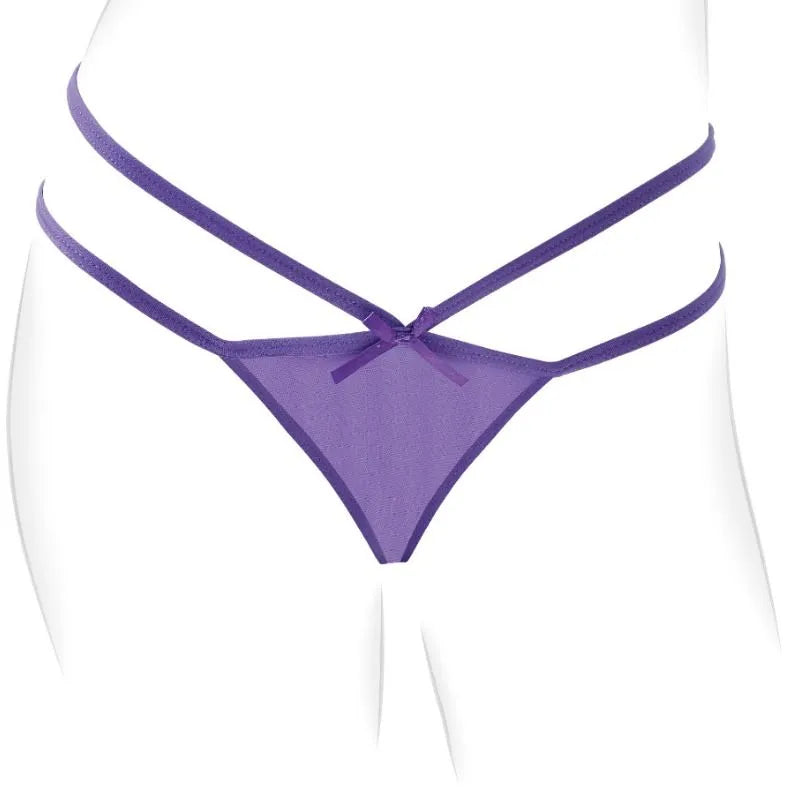 Culotte vibrante violette ergonomique avec télécommande, design transparent, poche secrète pour masseur miniature discret.