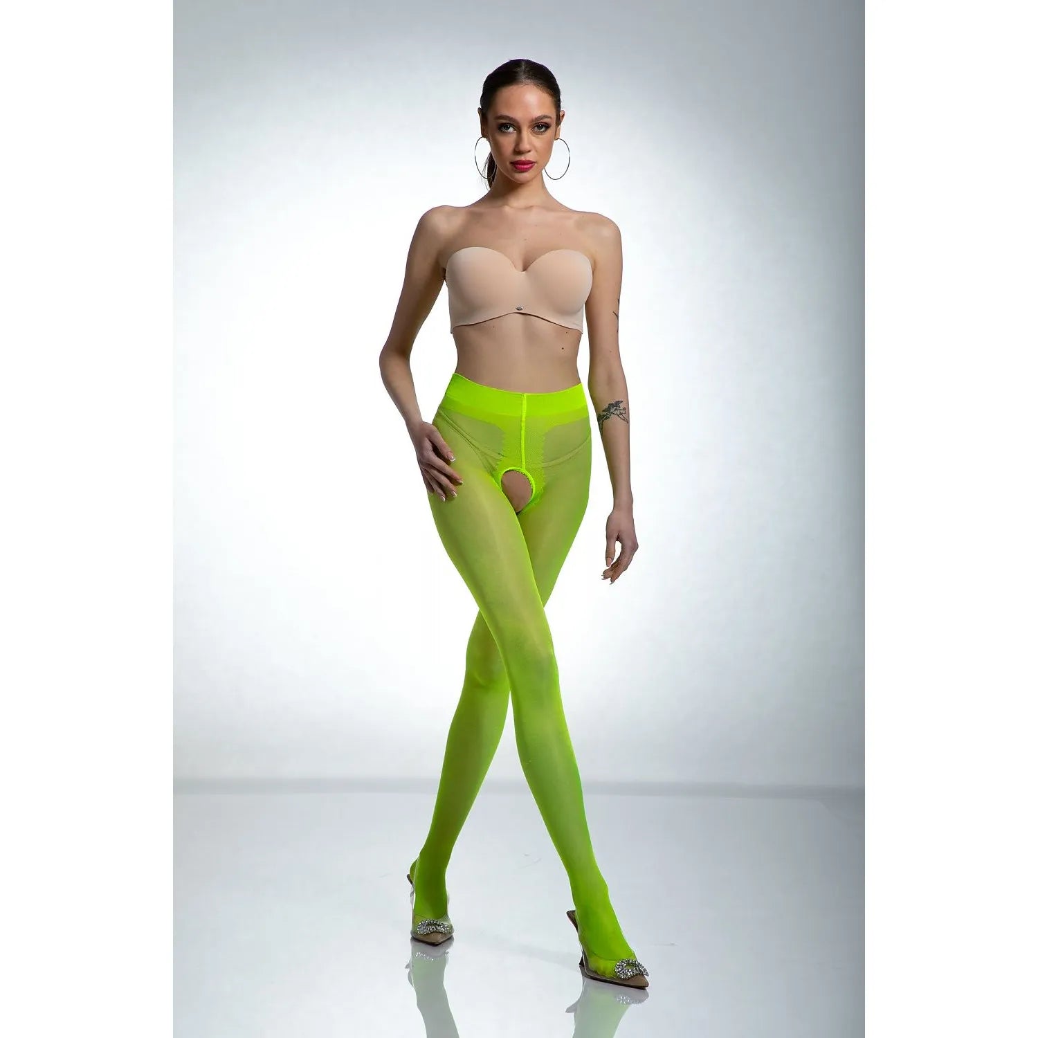 Collant érotique model 188130 Amour ouverture entrejambe high waist nylon italien 20 DEN passementerie silicone