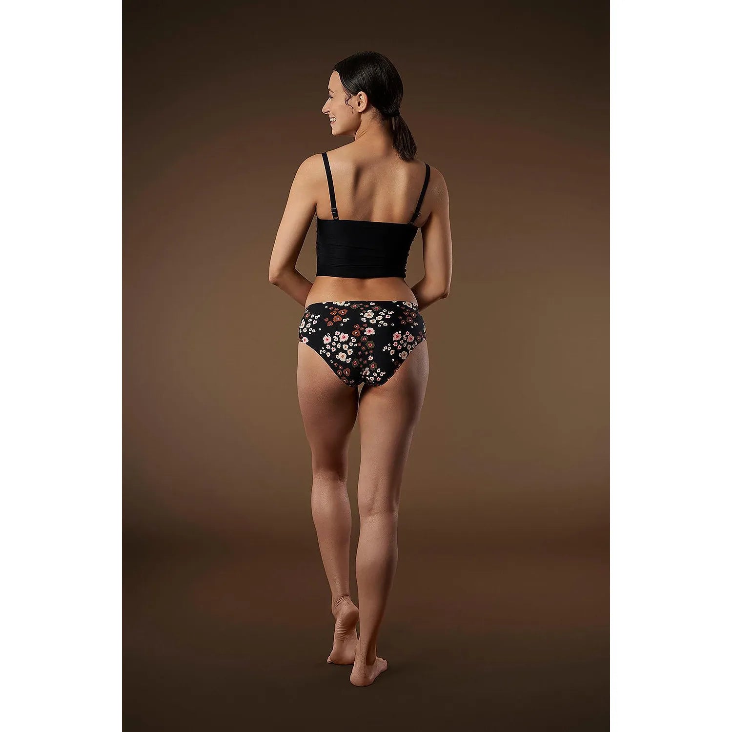 Culottes Peggy Brown Julimex 188536, imprimé floral automne, beige brun noir, élégance féminine, lingerie confortable.