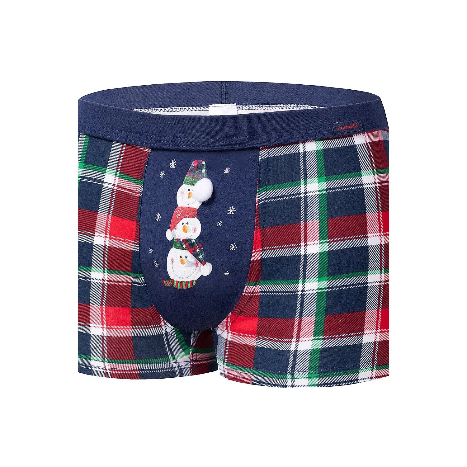 Boxer homme design festif bonhommes de neige carreaux rouge vert bleu marine coton élastique confort Waistband cadeau Noel