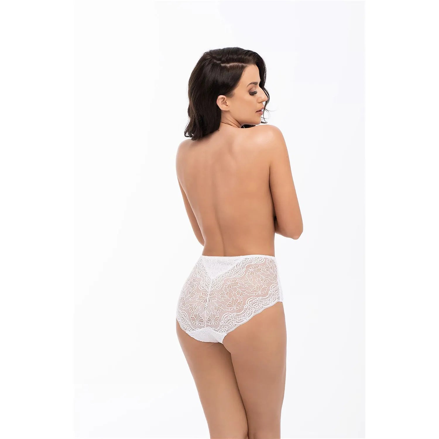 Culotte Babell 189007 en dentelle blanche, taille haute, élégante et confortable, vue arrière sur mannequin.