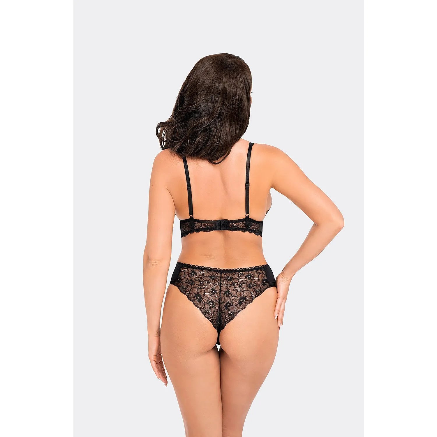 Culotte brésilienne taille haute en dentelle noire Babell 189018, élégante et confortable, vue de dos.