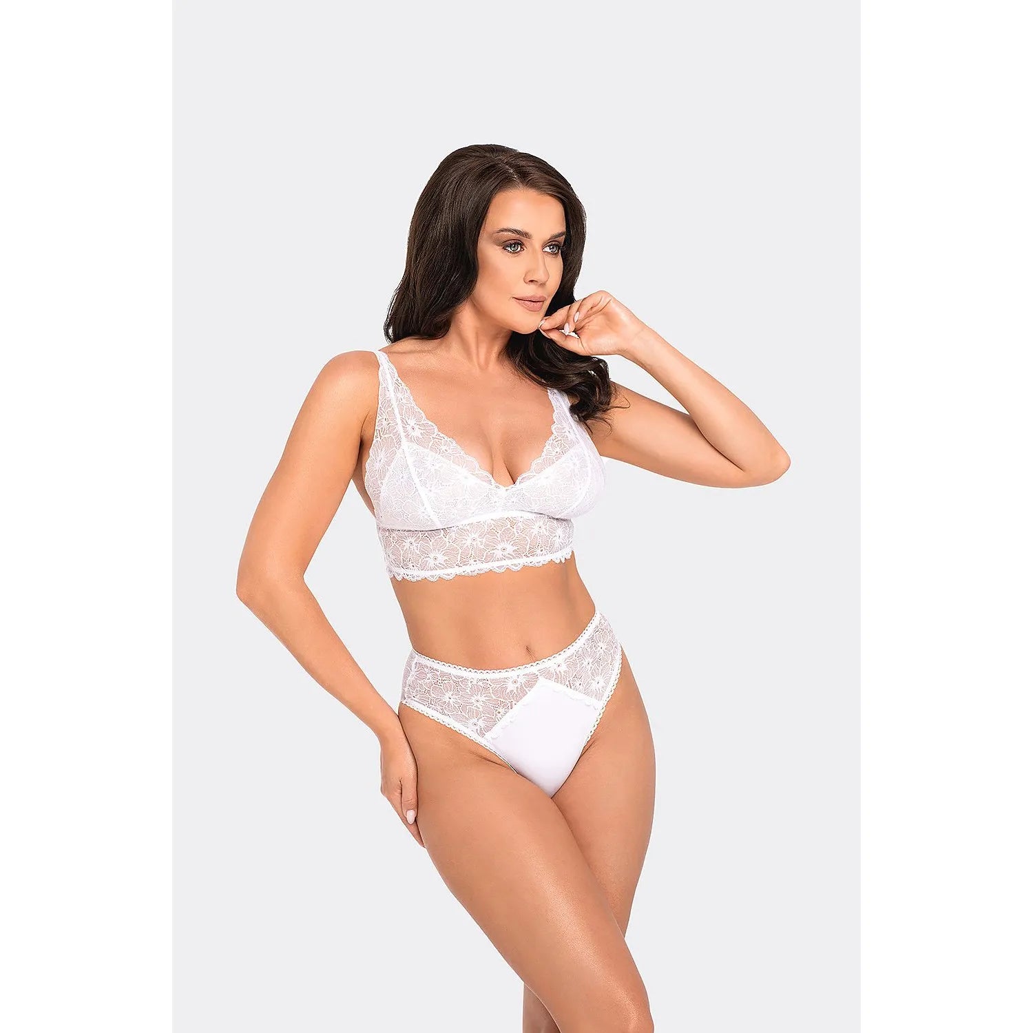 Ensemble de lingerie romantique dentelle florale blanche soutien-gorge bralette culotte taille haute féminine intimité élégance