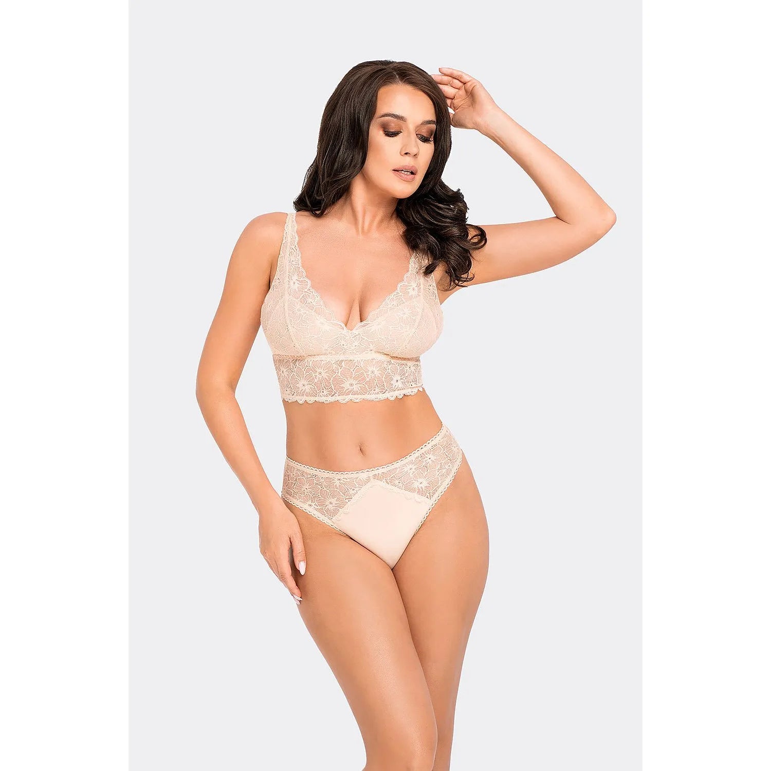 Ensemble lingerie Babell 189023 dentelle florale beige sans armature ajustables soutien-gorge culotte taille haute coton élasthanne