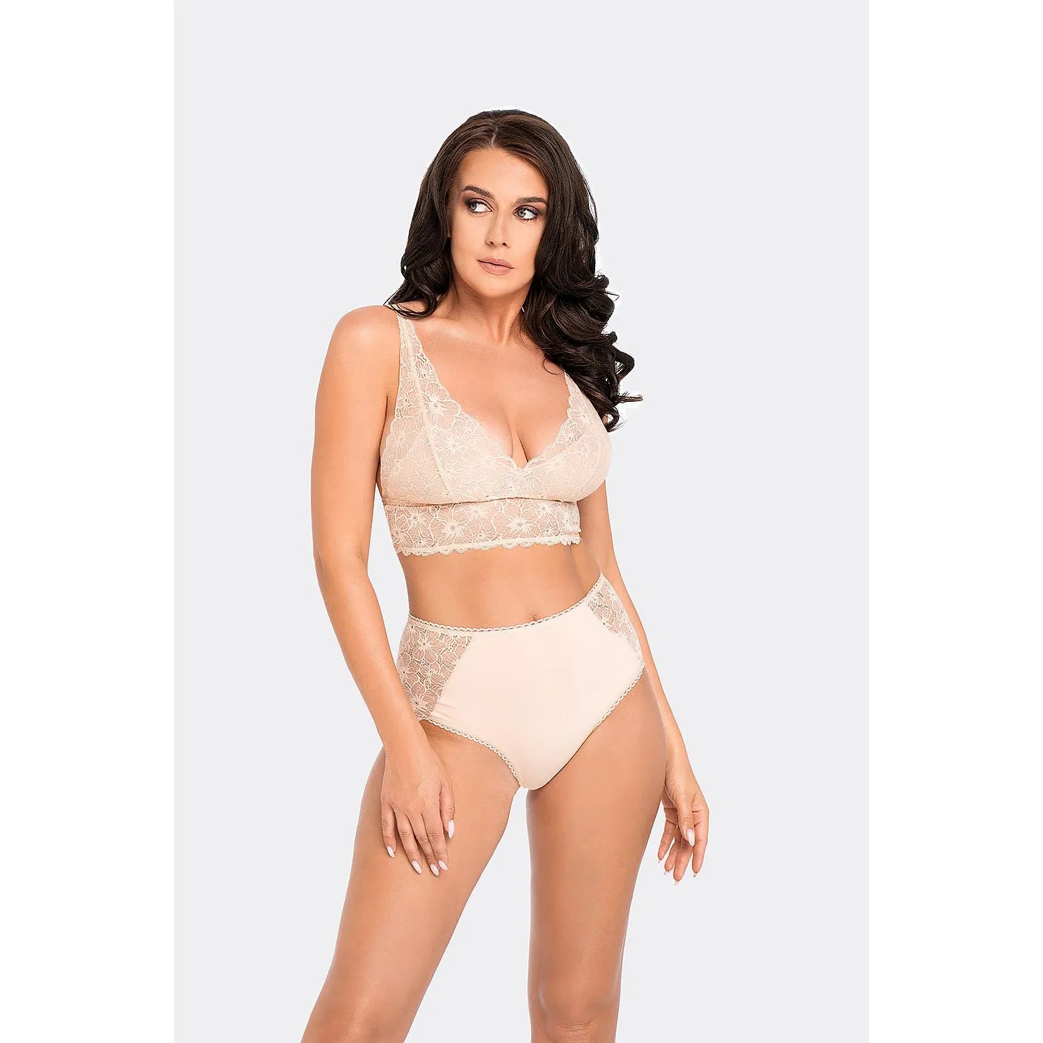culotte taille haute maintien silhouette lissante dentelle côtés coton elasthanne doux respirant coupe opaque élégante raffinée chair crème