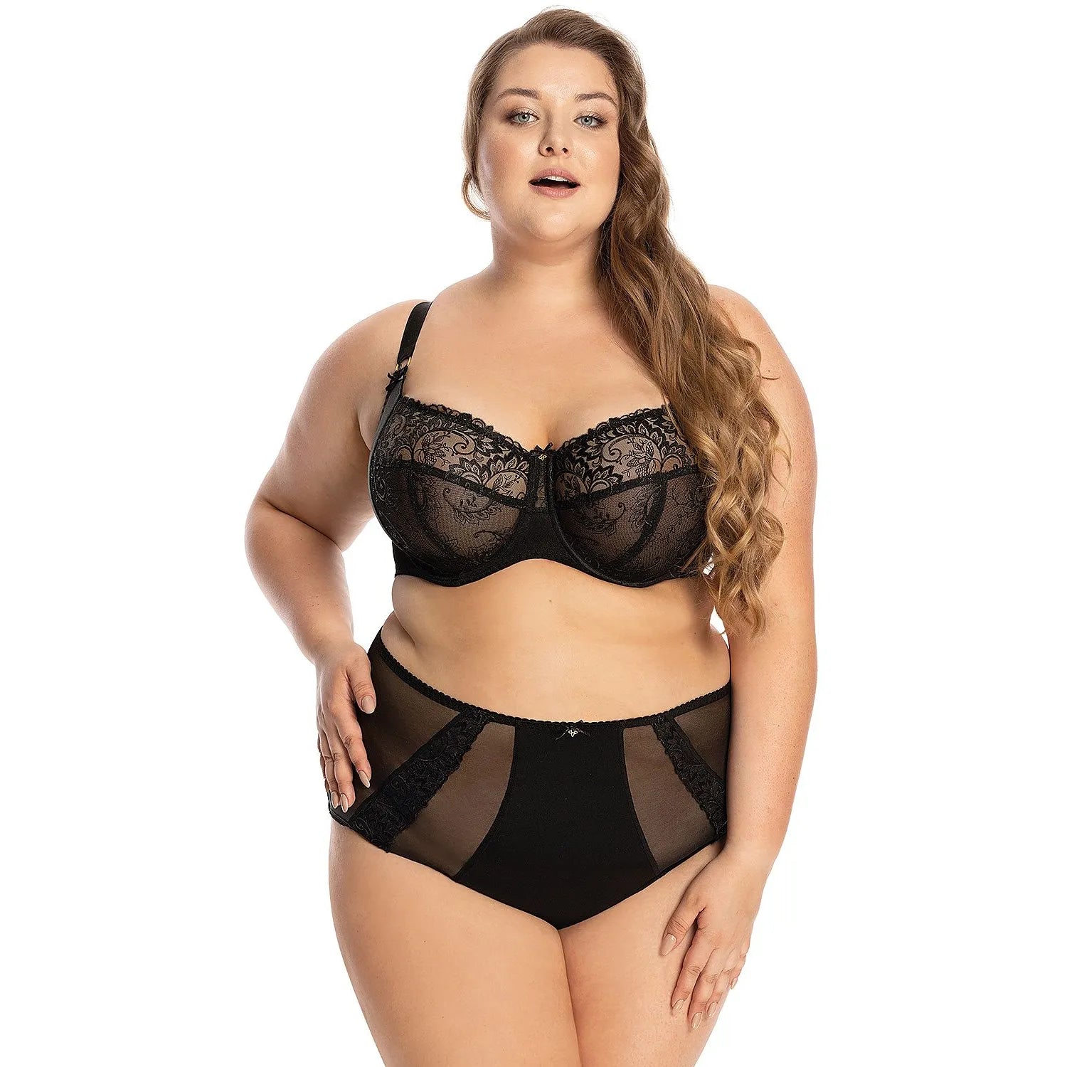 Culotte noire Bella Misteria 189759 en microfibre, tulle transparent, dentelle florale, sans coutures, finitions plates.