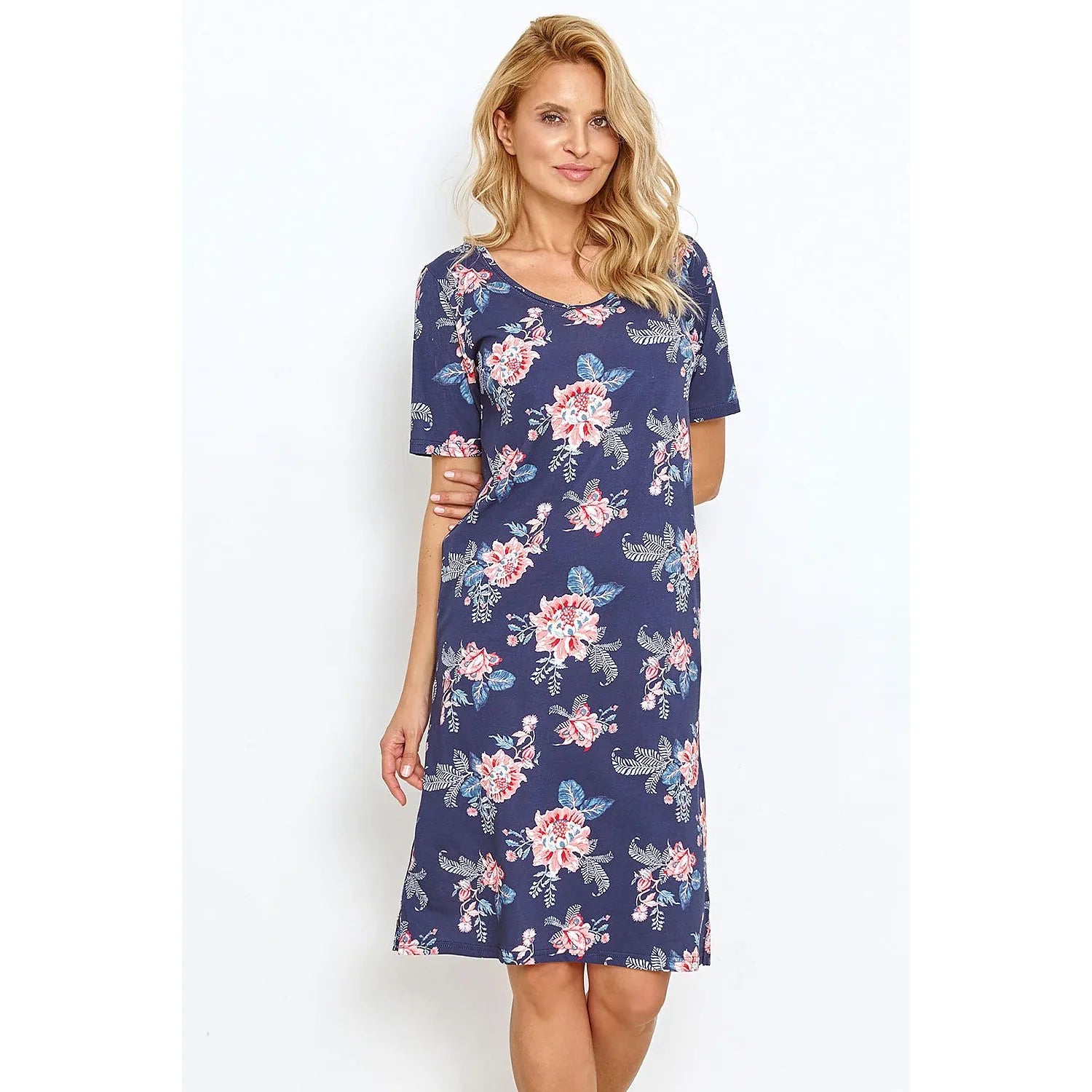 Chemise de nuit sexy en coton 100% motif floral coloré manches courtes encolure demi-ronde taille S-M-L-XL