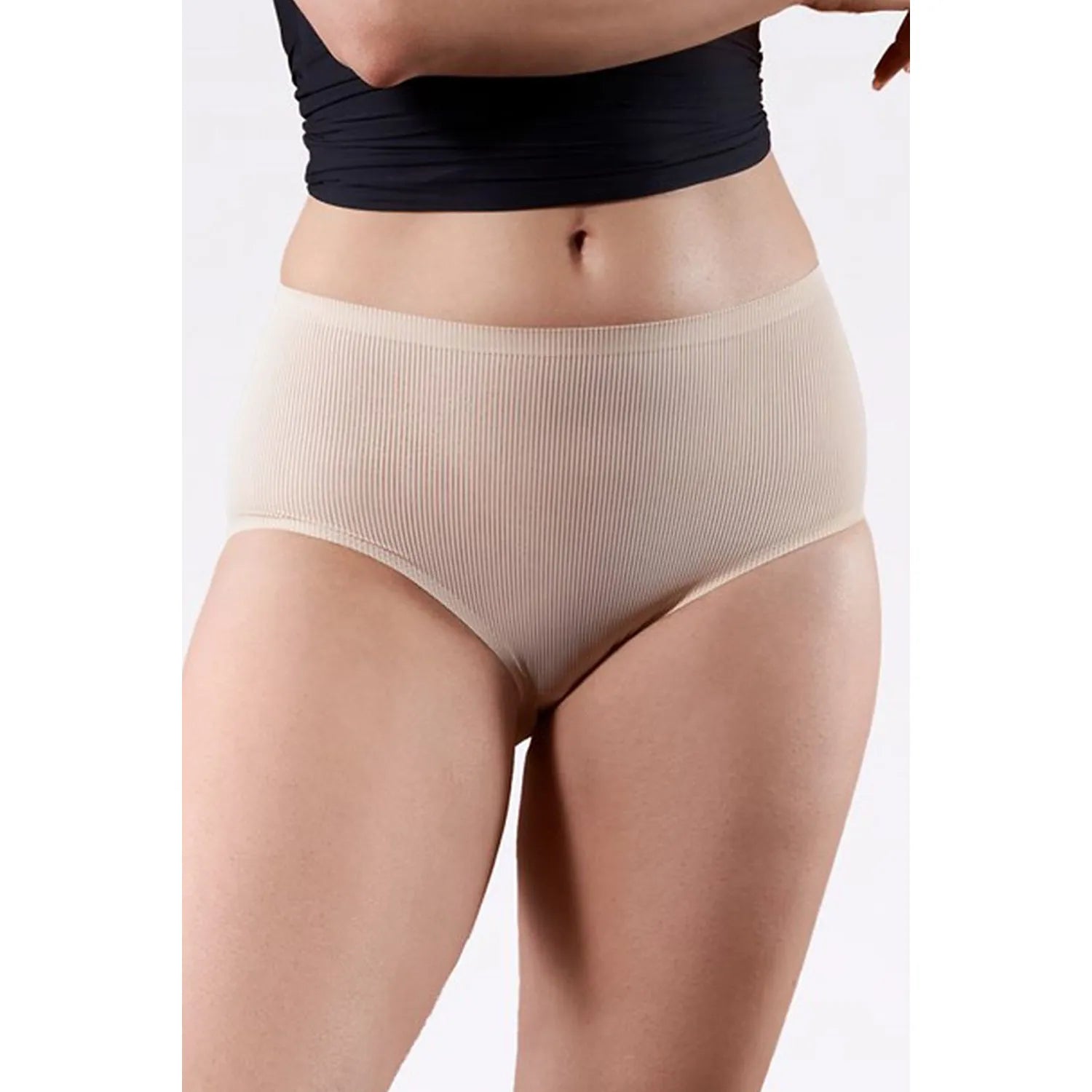 culotte taille haute Julimex 191800 confortable extensible respirante tissu côtelé sans couture invisible discrète maintien gainant morphologies variées beige peau