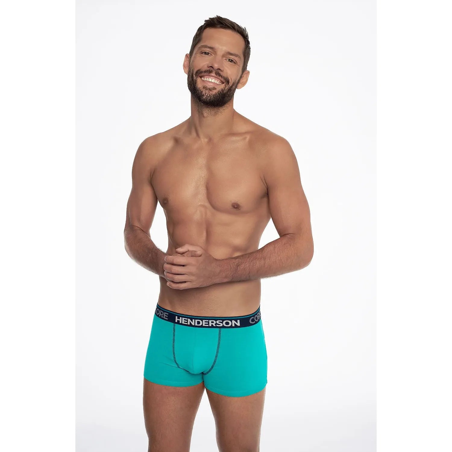Boxer homme Henderson Core bleu marine, coupe ajustée, logo à la taille, motifs épurés, confort coton élasthanne.