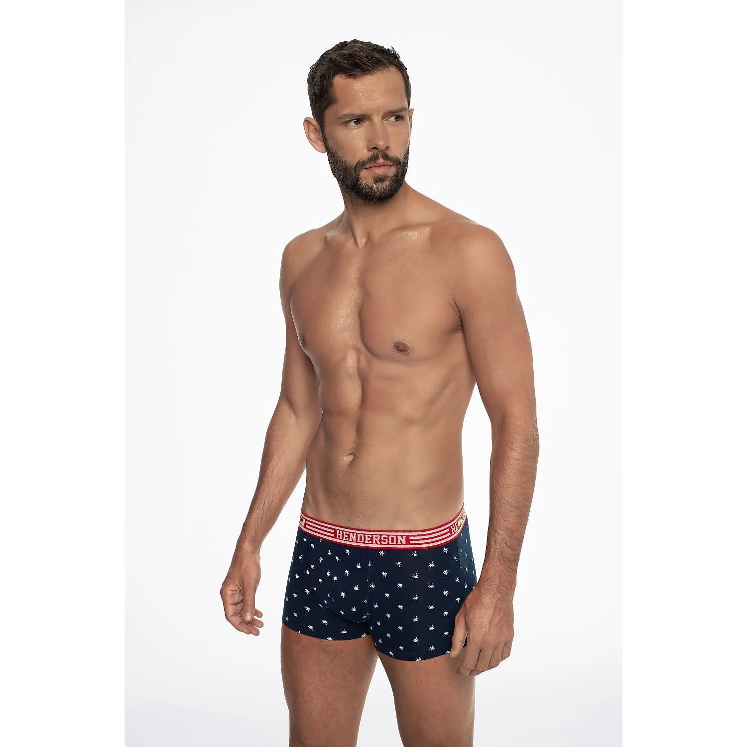Boxer Henderson homme motif ancre bleu marine coton élasthanne ceinture élastique rouge logo maintien ajusté confort qualité supérieure