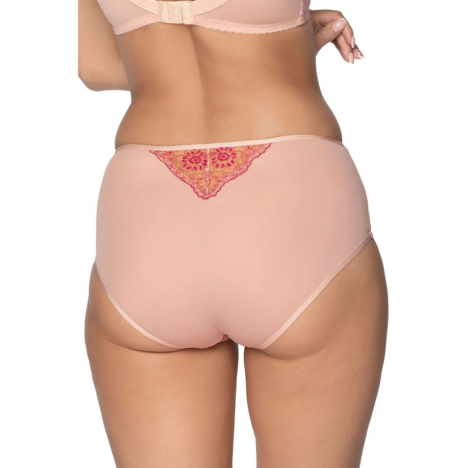 Culotte haute rose pâle en dentelle brodée florale, tricot lisse, élégante et confortable, modèle 192263 Gaia.