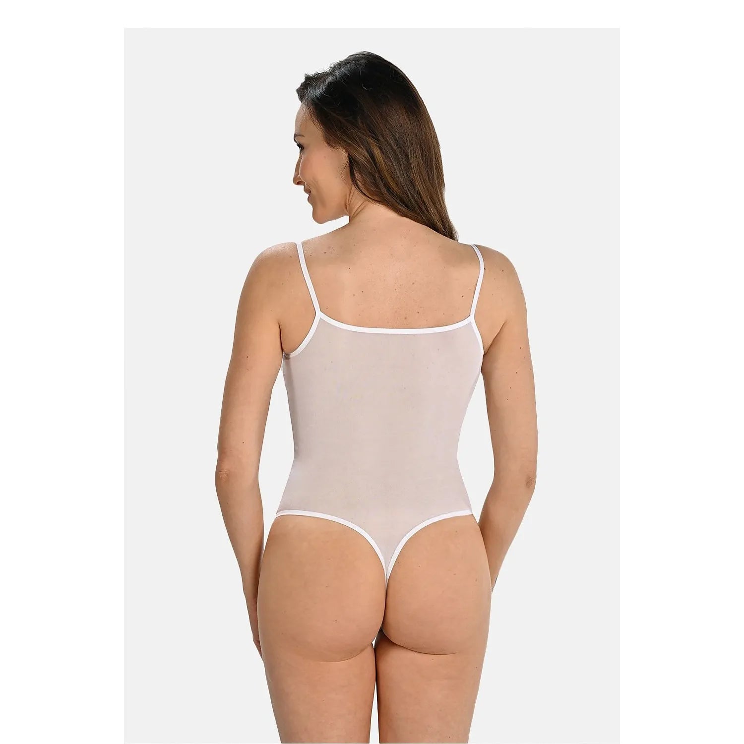 Body Teyli 195356 blanc, maille douce, bretelles fines, dos échancré, style élégant et sensuel pour femme.