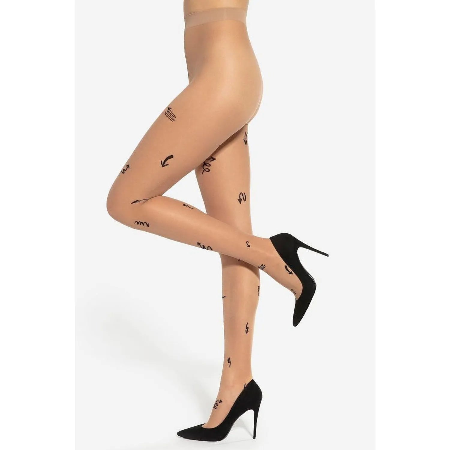Collants nude à motifs abstraits noirs, en Lycra et polyamide, élégants et ajustés, pour occasions spéciales.