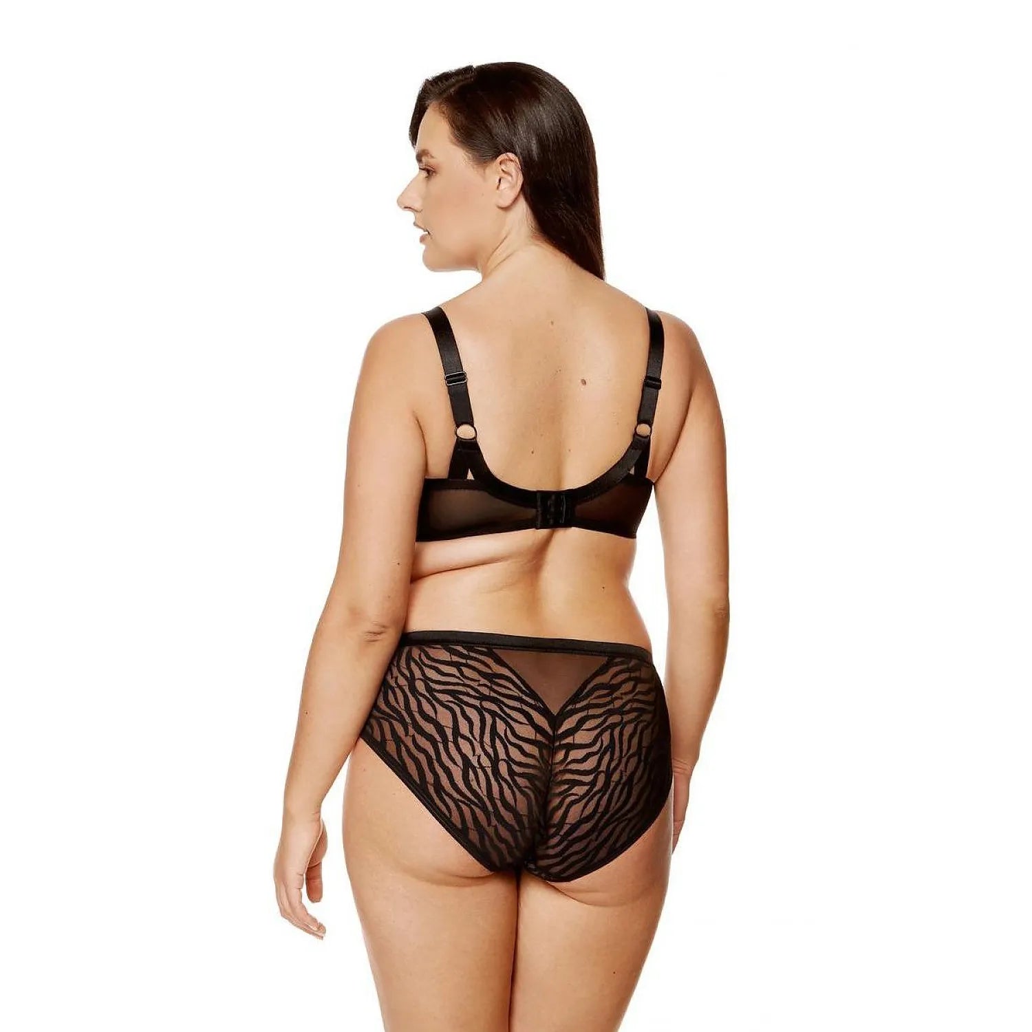 Culotte dentelle imprimé animalier avec large ceinture élastique, vue arrière, élégante et confortable, confection polonaise.
