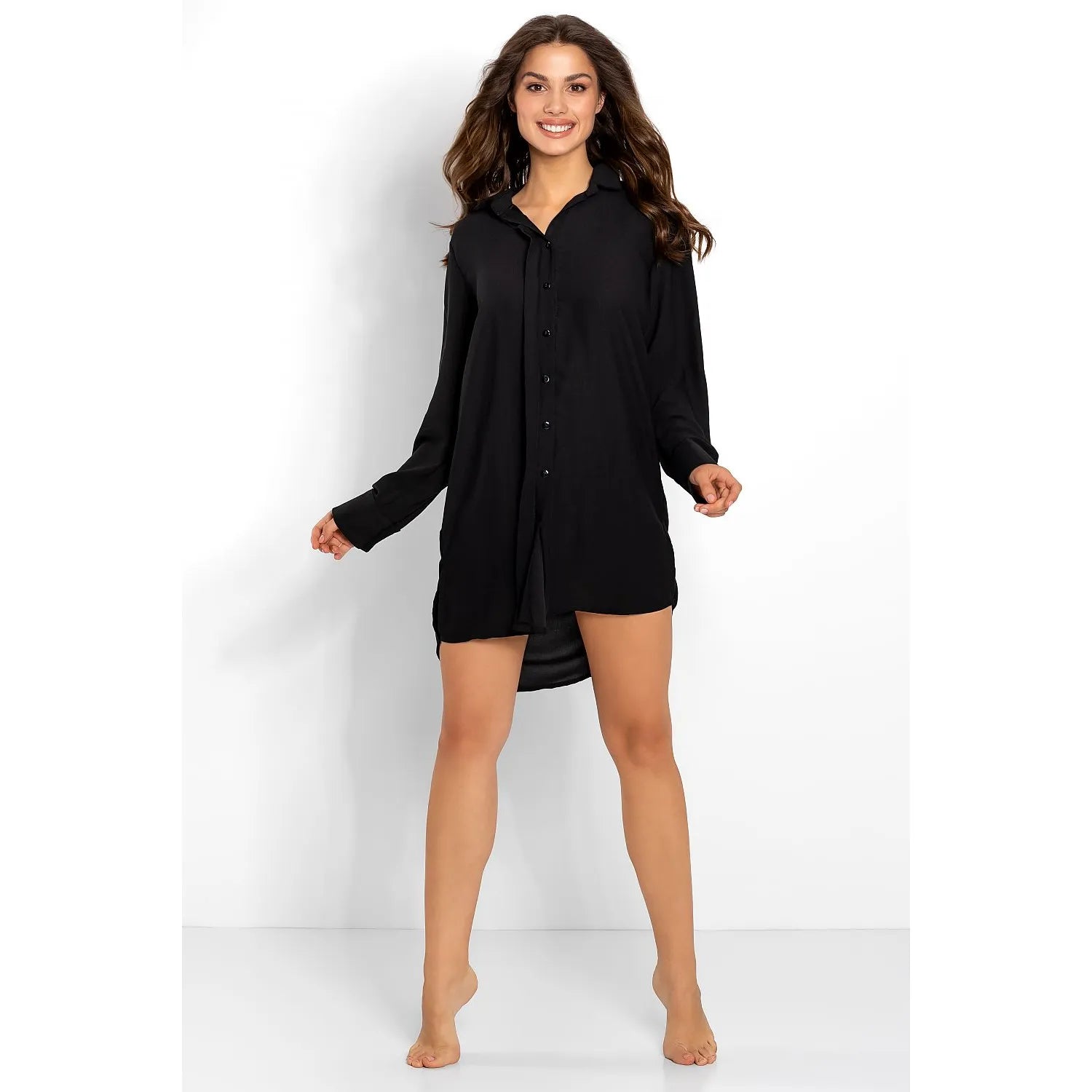Chemise de nuit Momenti 164115 manches longues coupe ample fermeture boutons tissu doux polyester 100% élégance intime