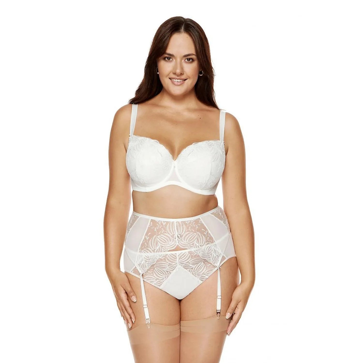 Ceinture porte-jarretelles blanche Gorteks, broderie florale, élégante lingerie féminine, mariage, intimité.