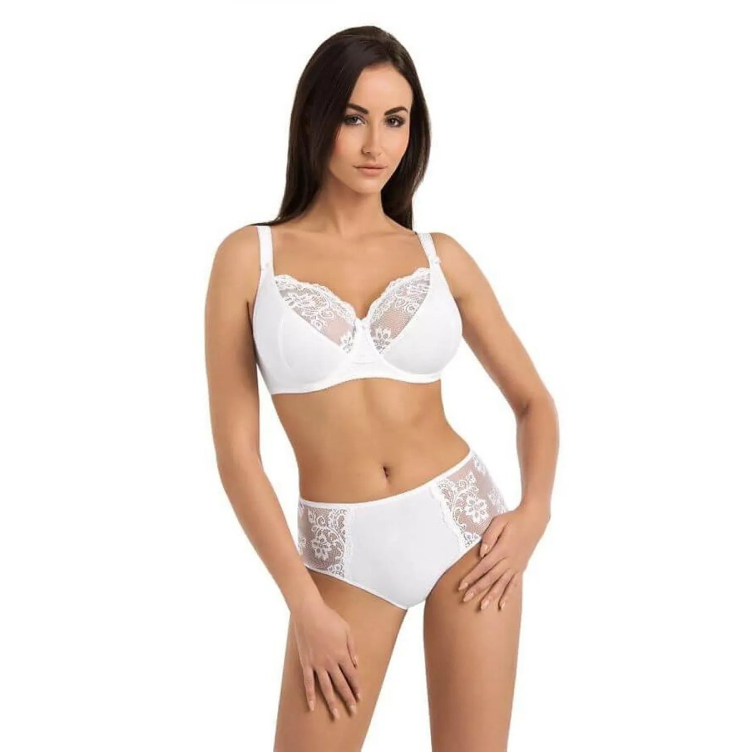 ensemble lingerie féminine sexy confortable dentelle florale coton lycra blanc soutien gorge armatures culotte taille normale bretelles ajustables respirante douce