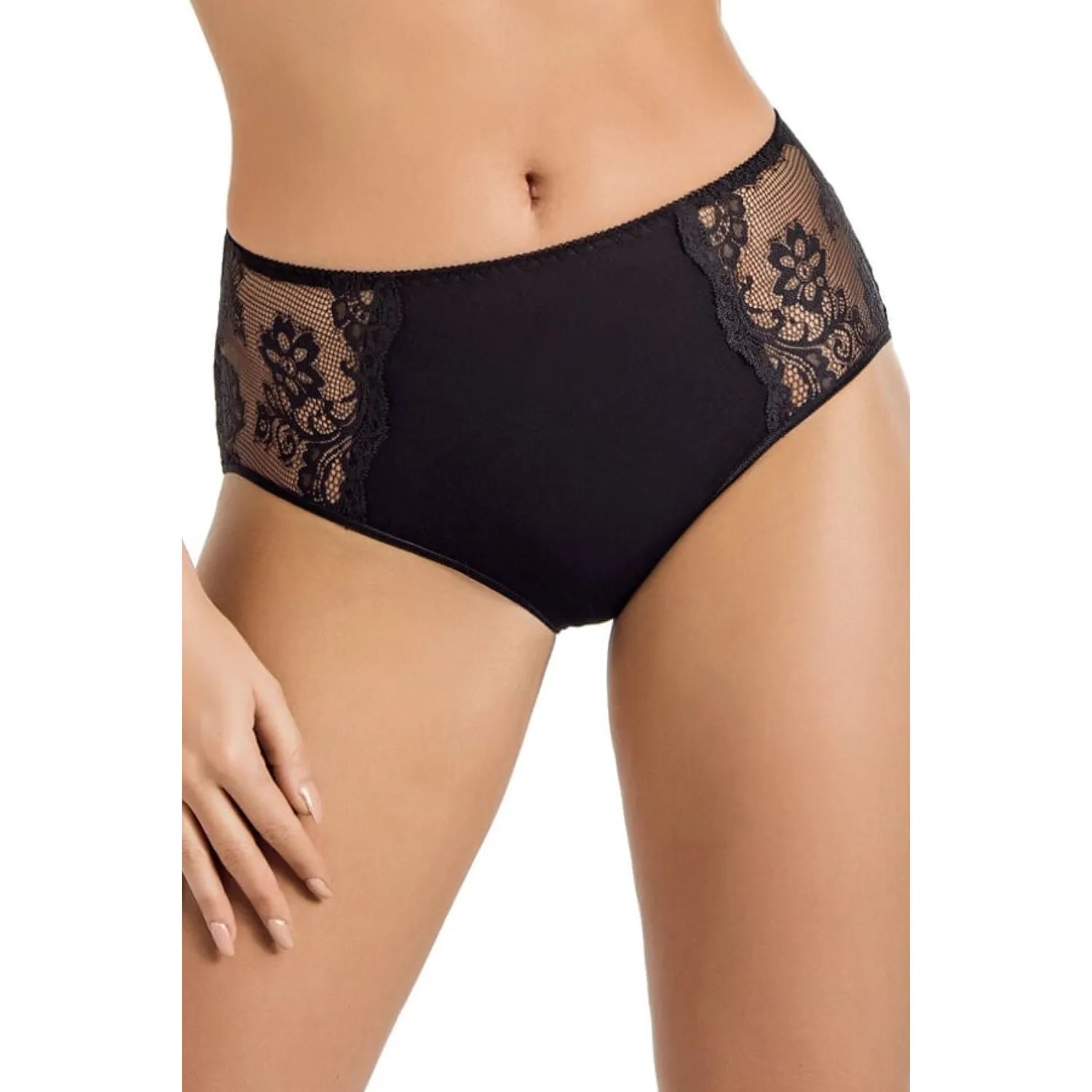 Culotte femme taille haute dentelle florale coton Lycra confort bien-être intime lingerie sexy couverture fesses noire